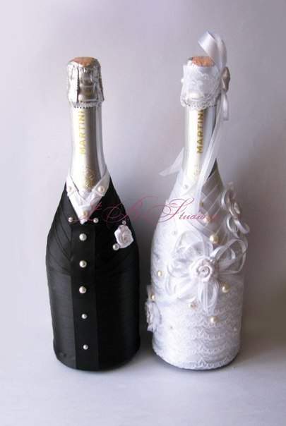Как украсить шампанское на свадьбу фото пошагово