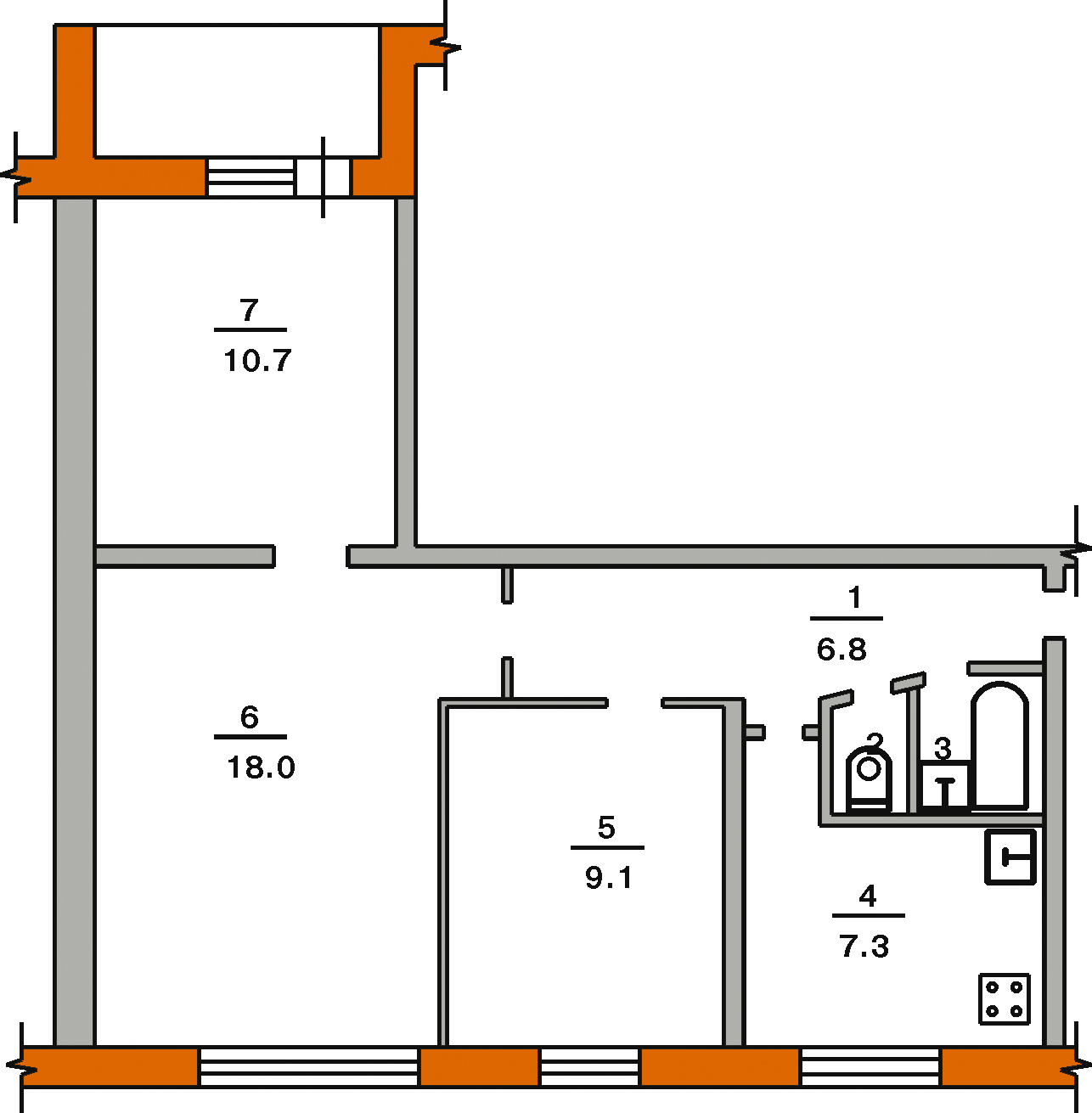 Планировка 3-х комнатной квартиры в кирпичном доме 9 этажей