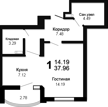 369 x 367 Продаётся 1 ком. кв, ул. Холмогорова 67